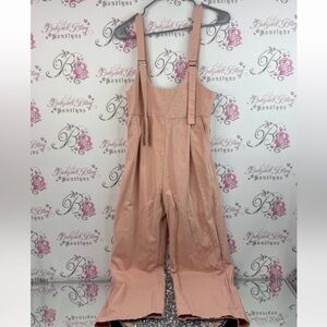 Jumpsuit one piece over all style pink Peach Suspender Wide-Leg Jumpsuit